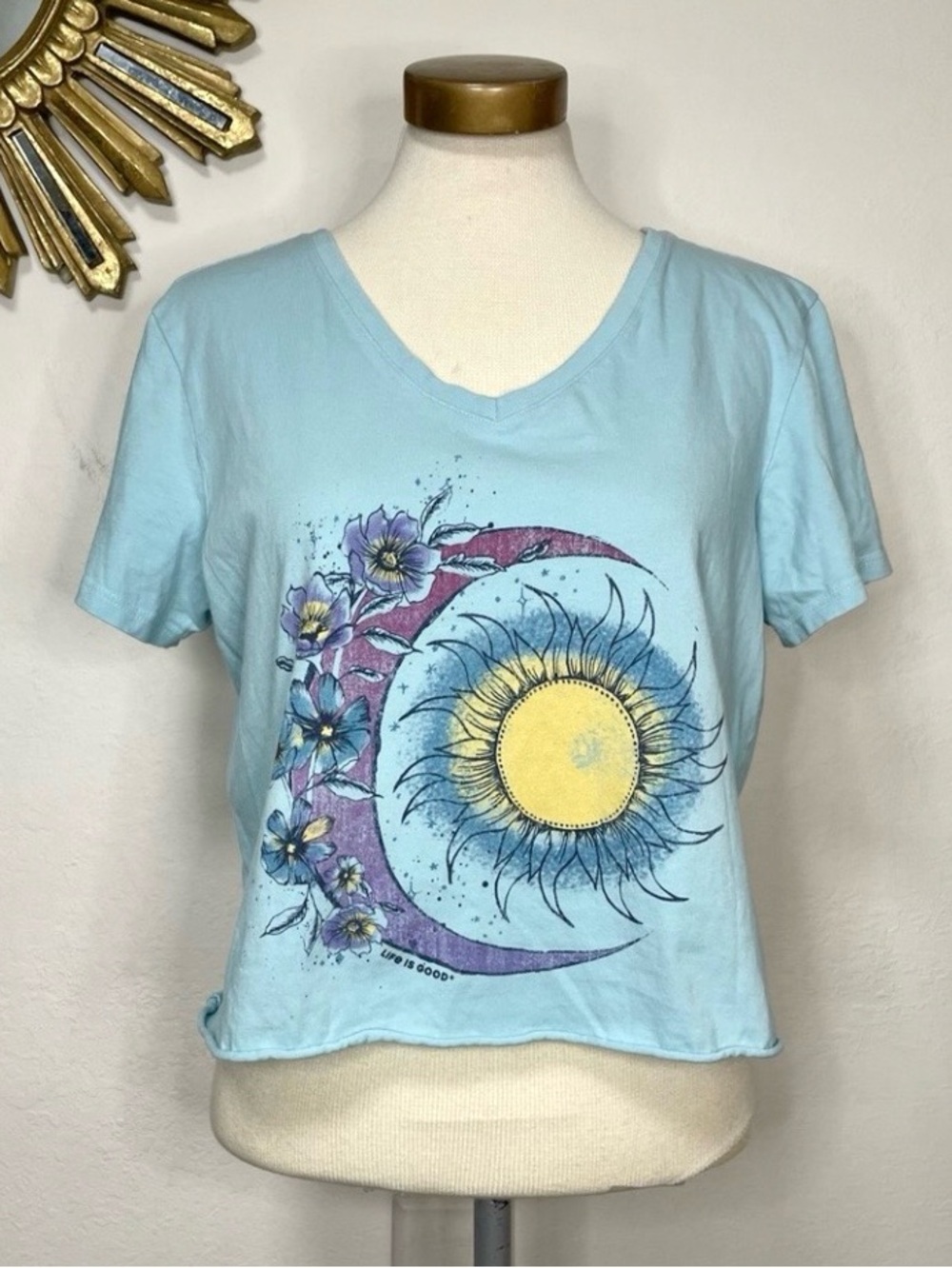Life Is Good Floral Sun Moon Crop Tee Shirt